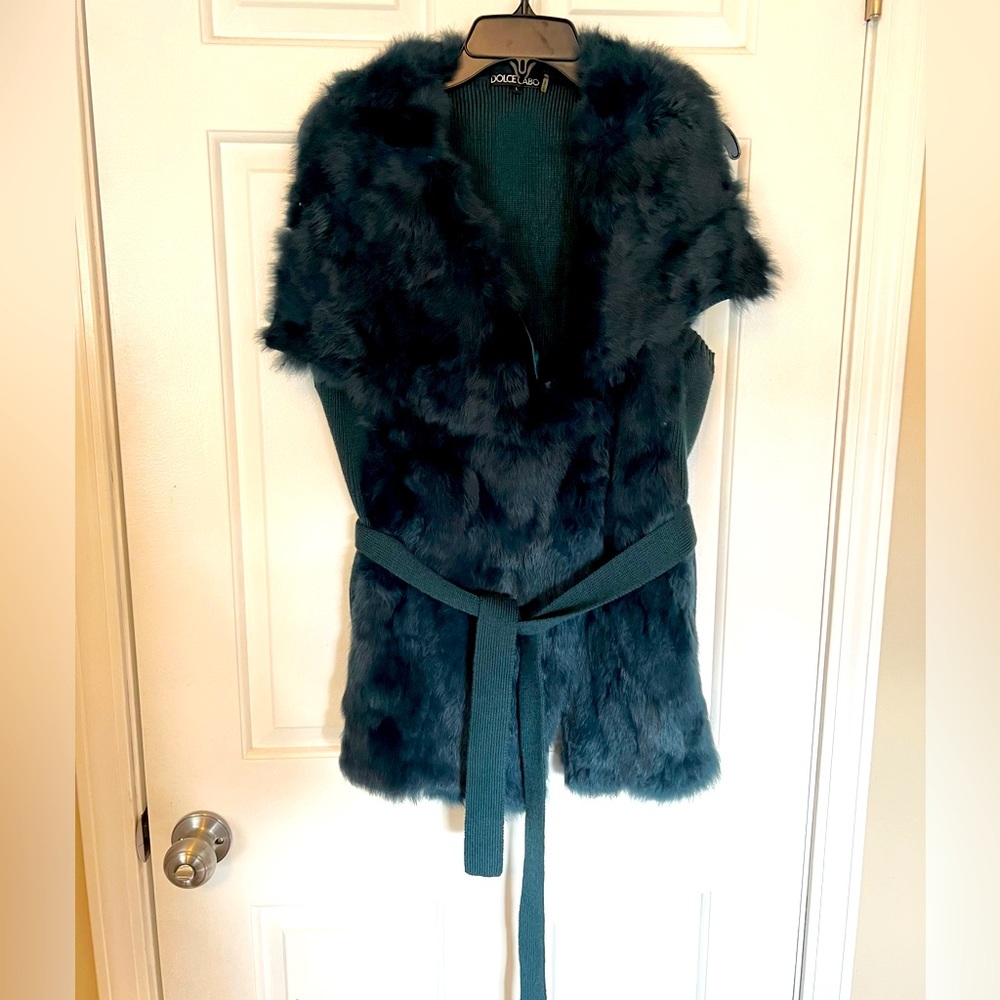 Dolce Cabo Teal Rabbit Fur Vest